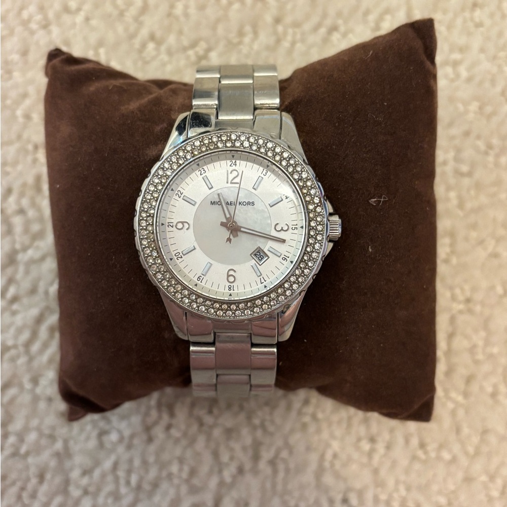Michael Kors Silver Watch with Sparkling Bezel